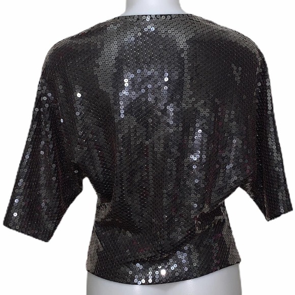LaROK Black Sequined Short Sleeve V Neck Top XS - Picture 3 of 11